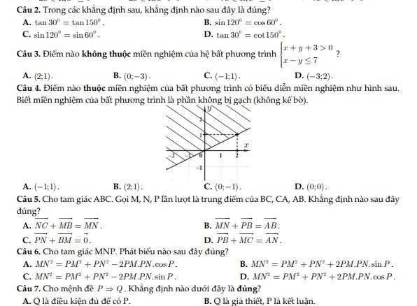 Đề giữa học kỳ 1 Toán 10 năm 2024 2025 trường THPT Thống Nhất A Đồng Nai