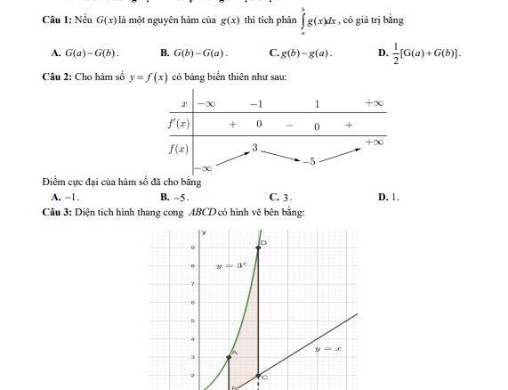 Đề giữa kỳ 2 Toán 12 năm 2024 2025 trường THPT Nguyễn Du Nam Định
